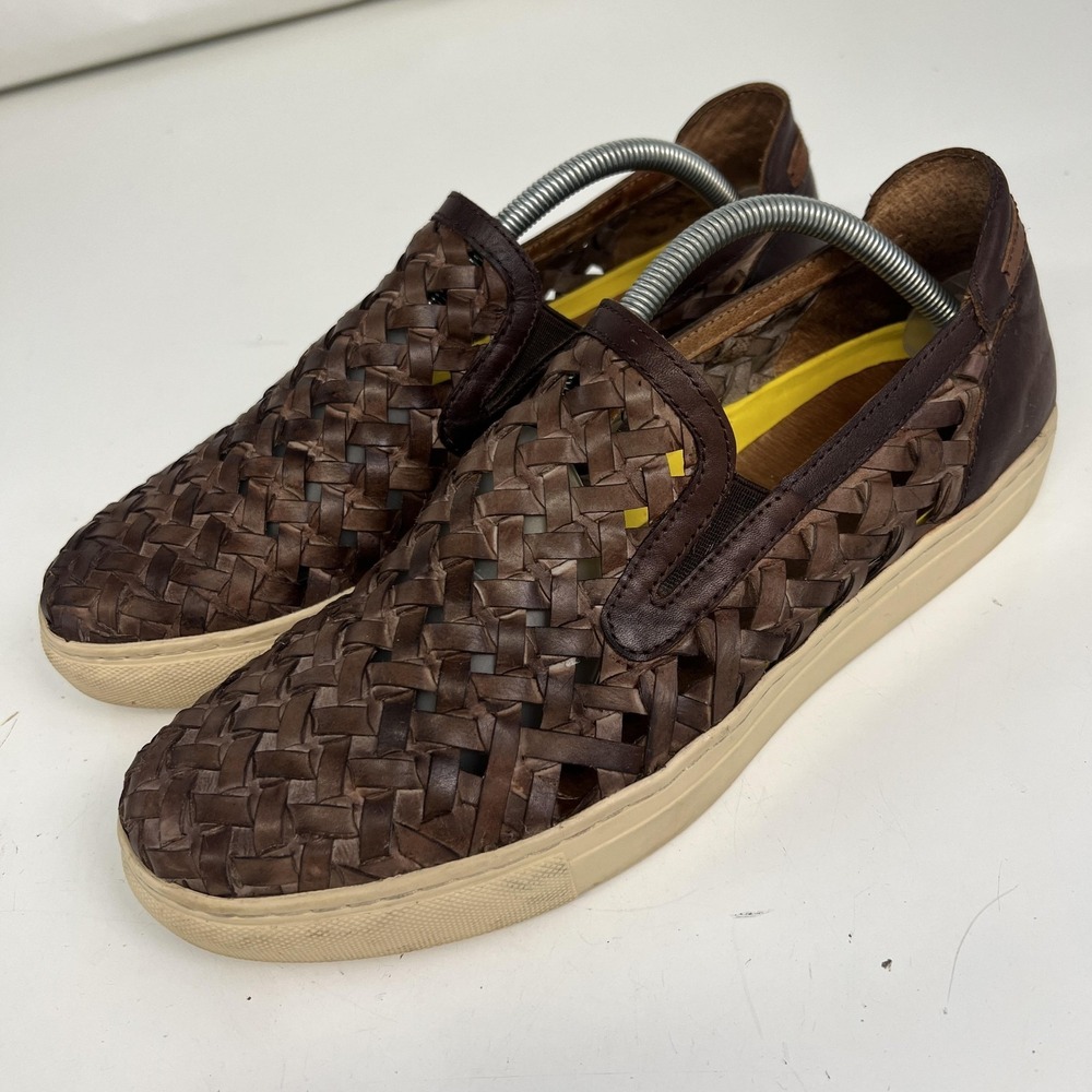 Donald J‎ Pliner Karter-WZ Shoes Mens Size 10 Brown Woven Leather Slip On Casual